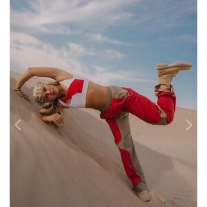 Women's Red and Gray Track Pants